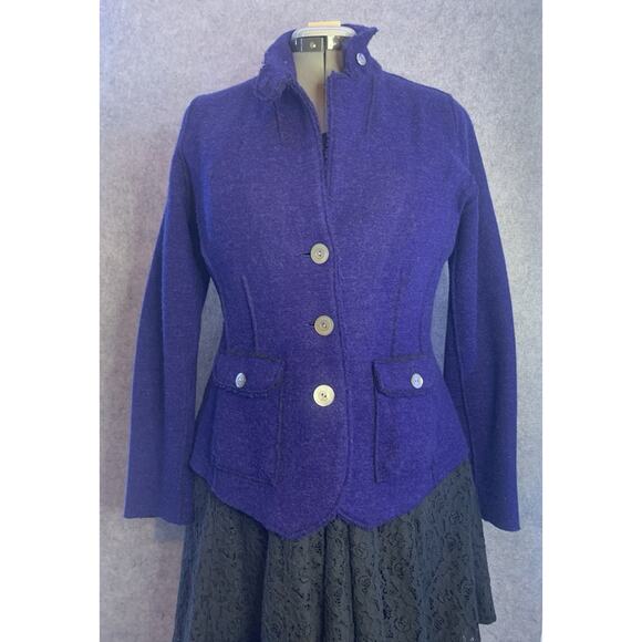 Eileen Fisher Merino Wool Long Sleeve Midnight Blue Blazer Jacket Size L Petite - Picture 13 of 13